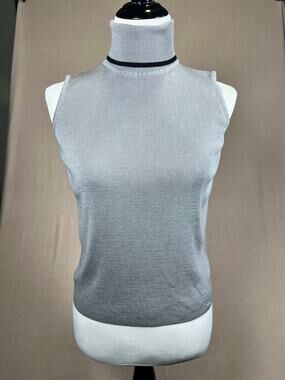 Preview Collection Gray Silk Blend Sleeveless Turtleneck Sweater Top Women's M